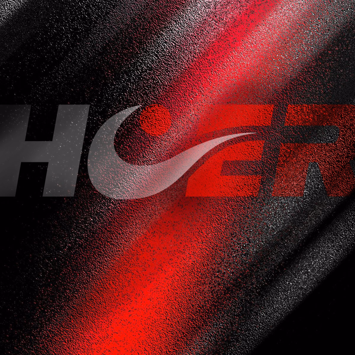 Modernes Logo-Design mit rotem und grauem Farbverlauf auf strukturiertem Hintergrund.
