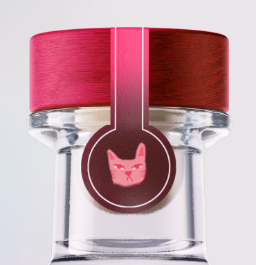 Katzen-Kopfhörer in Pink und Bordeaux mit transparentem Kopfbügel und Katzenkopf-Logo auf dem Ohrbügel.