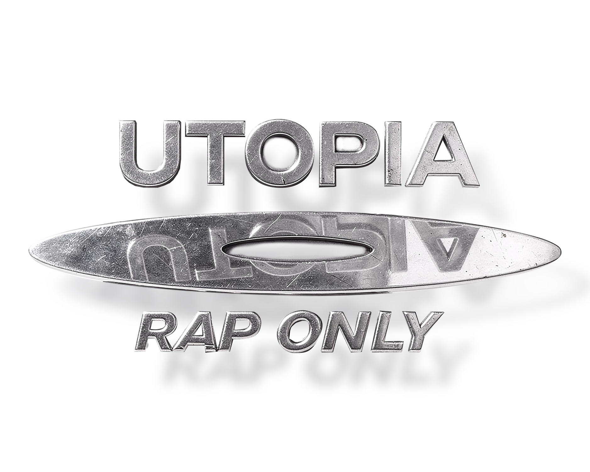 "Utopia Rap Only" Logo mit stilisiertem silbernem UFO auf schwarzem Hintergrund.