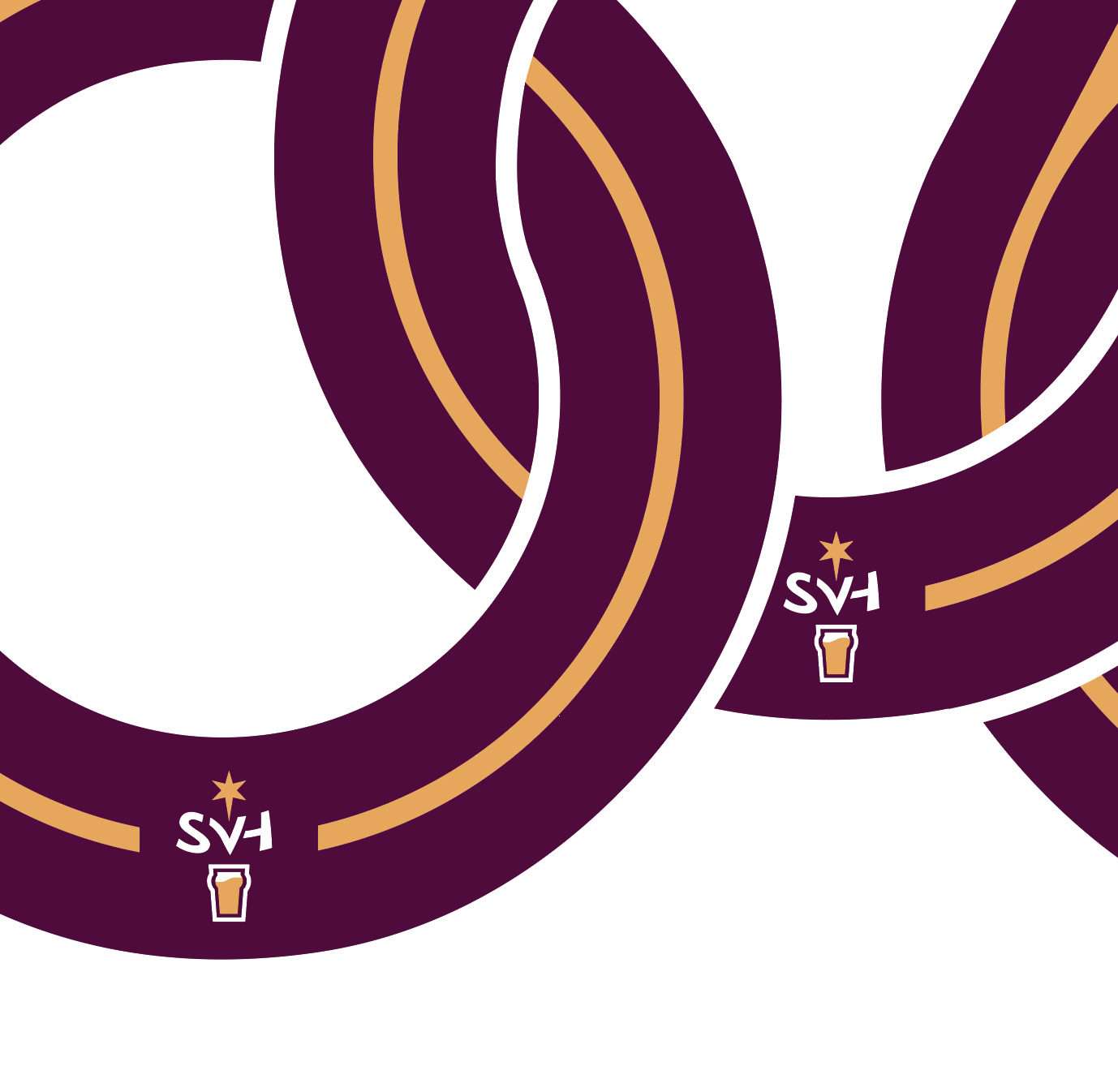 SVH-Logo mit verschlungenen Bändern in Burgunderrot und Gold auf weißem Hintergrund.